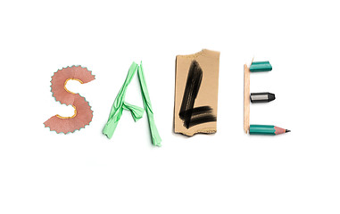 Image showing The word sale created from office stationery.