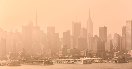 Image showing New York City midtown Manhattan skyline panorama view from Boulevard East Old Glory Park over Hudson River.