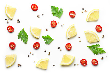 Image showing pattern of spices on white background