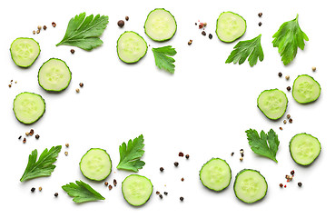 Image showing frame of fresh cucumbers and spices