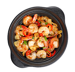 Image showing bowl of garlic prawns