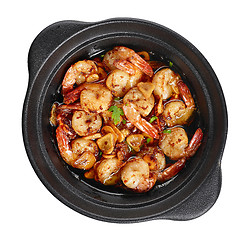 Image showing bowl of garlic prawns