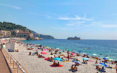 Image showing people are sunbathing at Nice beach