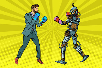 Image showing Man Boxing with a robot