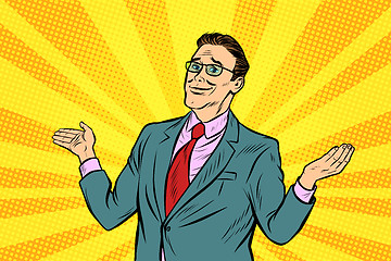 Image showing pop art Sorry businessman spread his hands