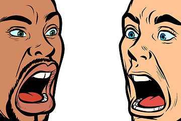 Image showing man scream face. African and Caucasian people