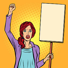 Image showing pop art Woman protesting with a poster. Political activist at th