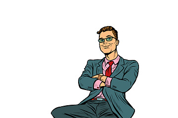 Image showing pop art businessman sitting smiling