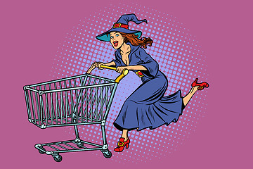 Image showing Halloween witch. shopping cart trolley sale