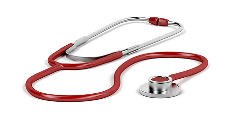 Image showing Red medical stethoscope