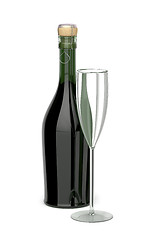 Image showing Champagne flute and bottle