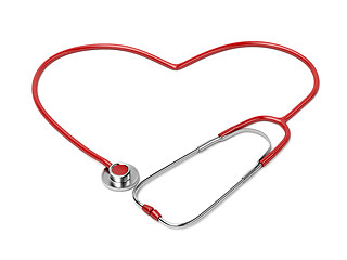 Image showing Red stethoscope in shape of heart