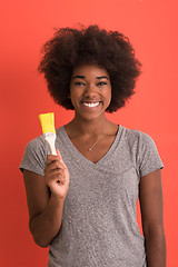 Image showing black woman painting wall