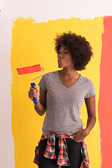 Image showing black woman painting wall