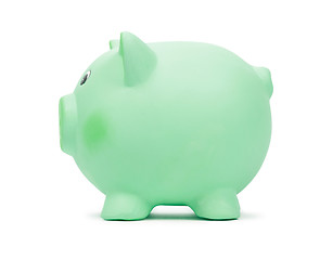 Image showing Green ceramic piggy bank, isolated on white background