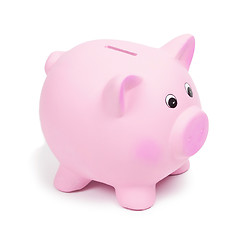 Image showing Pink ceramic piggy bank, isolated on white background