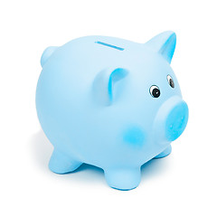 Image showing Blue ceramic piggy bank, isolated on white background