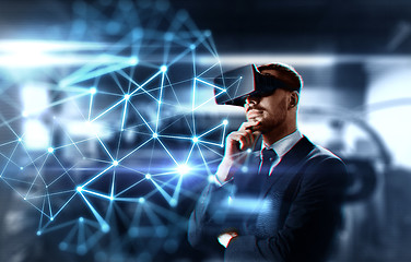 Image showing businessman with virtual headset and network