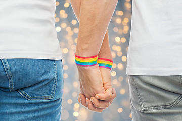 Image showing male couple with gay pride rainbow wristbands