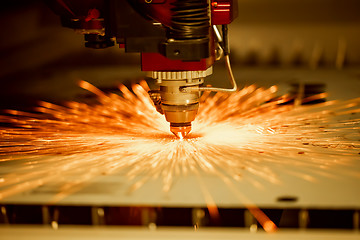 Image showing CNC Laser cutting of metal, modern industrial technology.