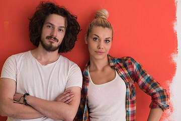 Image showing couple in love  over color background