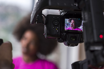 Image showing african american woman using tablet