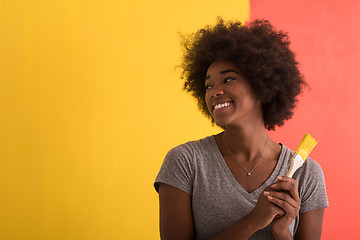 Image showing black woman painting wall