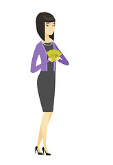 Image showing Happy asian business woman holding money.