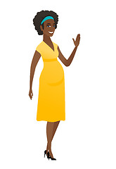 Image showing Young african pregnant woman waving her hand.