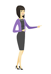 Image showing Asian business woman pointing to the side.