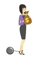 Image showing Chained woman with bag full of taxes.