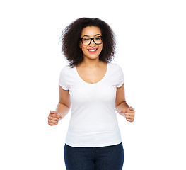 Image showing african american woman in white t-shirt