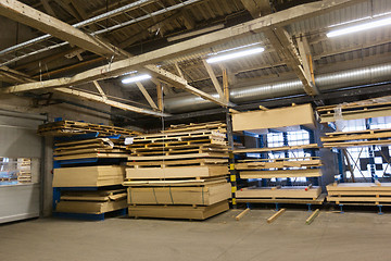 Image showing boards storing at woodworking factory warehouse