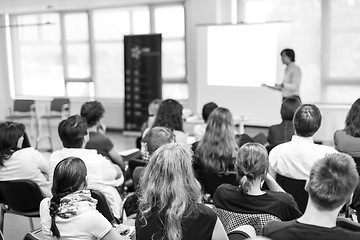 Image showing Speaker giving presentation on business conference.