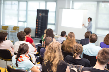 Image showing Speaker giving presentation on business conference.