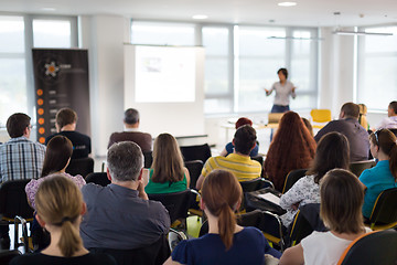 Image showing Speaker giving presentation on business conference.