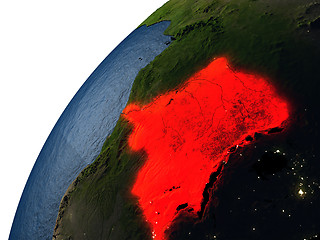 Image showing Democratic Republic of Congo in red on Earth at night