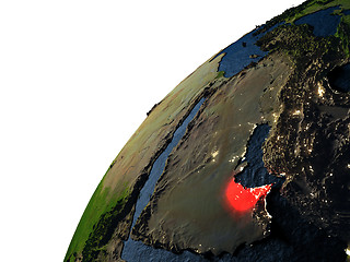 Image showing United Arab Emirates in red on Earth at night