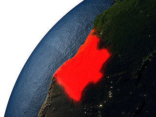 Image showing Angola in red on Earth at night