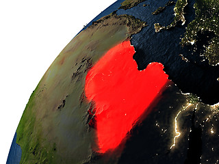 Image showing Libya in red on Earth at night