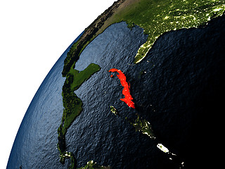 Image showing Cuba in red on Earth at night