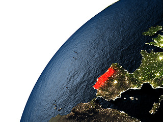 Image showing Portugal in red on Earth at night