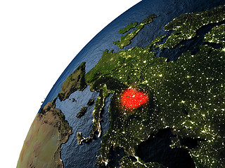 Image showing Hungary in red on Earth at night