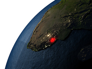 Image showing Swaziland in red on Earth at night