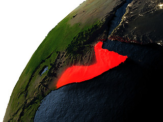 Image showing Somalia in red on Earth at night