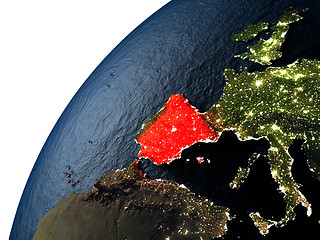 Image showing Spain in red on Earth at night