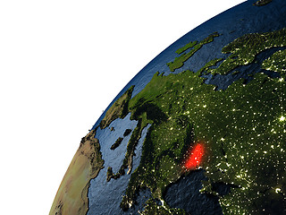 Image showing Moldova in red on Earth at night