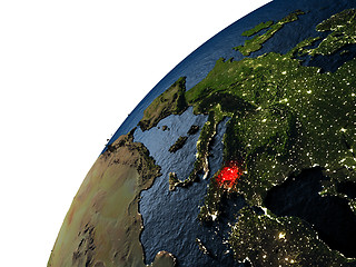 Image showing Macedonia in red on Earth at night