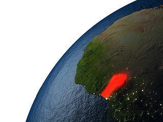 Image showing Benin in red on Earth at night