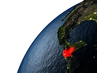 Image showing Guatemala in red on Earth at night